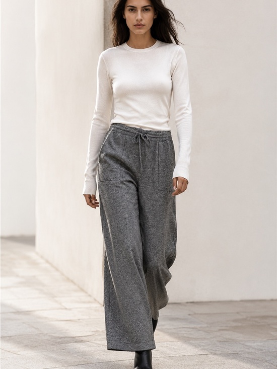 Vince Pants - VINCE Wool Cashmere Blend Wide Leg Drawstring Pants Gray | Luxe Knit | Size M